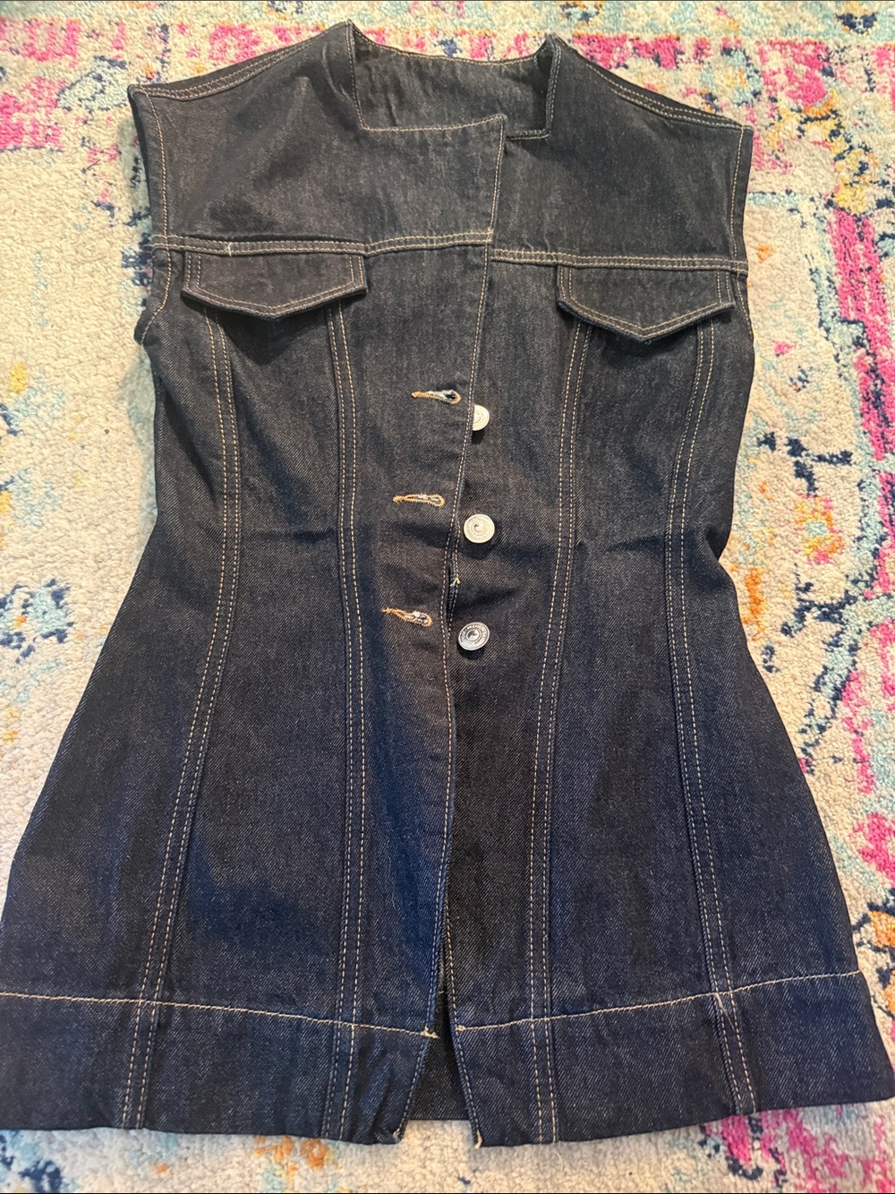 Sleeveless Dark Indigo Denim Vest – Fitted Button-Front